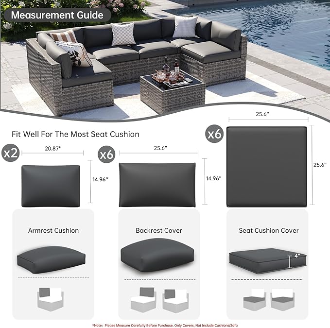 Aoxun 14pcs Patio Cushion Covers Replacement, Waterproof Outdoor Furniture - Image 2