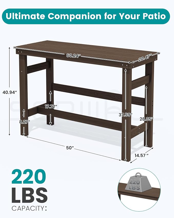SERWALL 41" Outdoor Bar Table, HDPE Patio Bar Counter Height Table, All Weather - Image 6