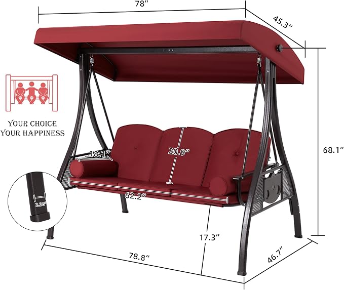 HOMREST 3 Seat Outdoor Porch Swing - Image 7