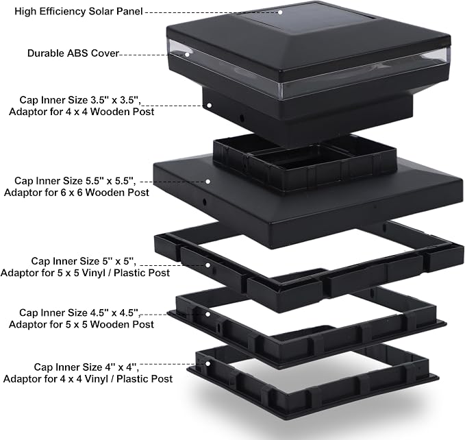 Dynaming 6 Pack Solar Post Cap Lights, Outdoor Decorative Solar Lights Black - Image 4