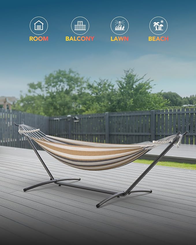 Double Hammock with Space-Saving Steel Stand, 2 Person Heavy-Duty Hammock - Image 2