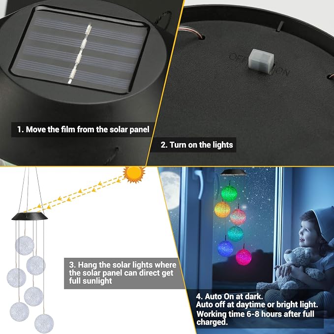 Toodour Solar Wind Chime, Color Changing Ball Wind Chimes, LED Decorative Mobile - Image 4