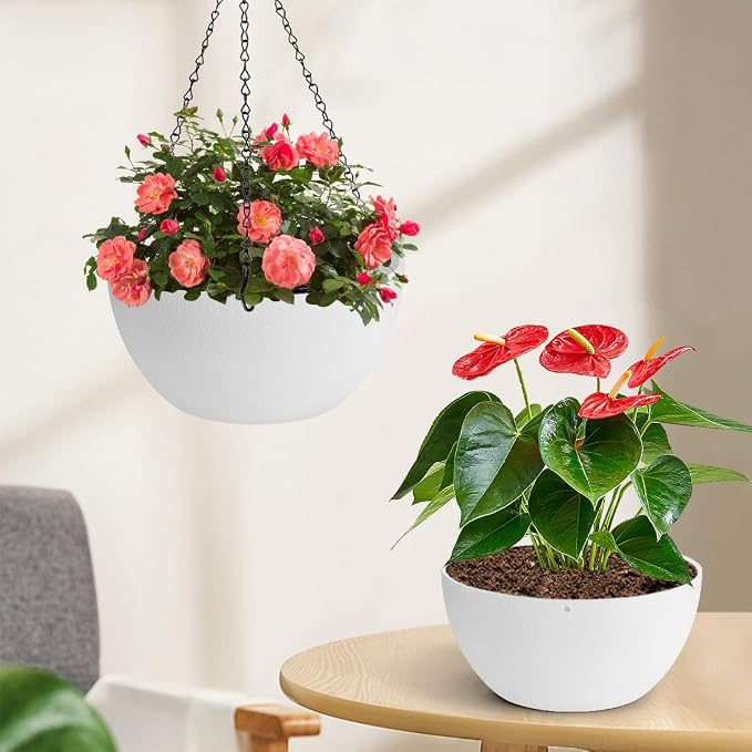 10 inch Hanging Planters for Indoor Plants, 2 Pack Planters for Outdoor Plants - Image 5