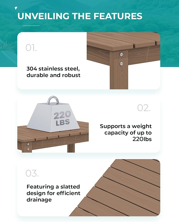 SERWALL Patio Coffee Table, HDPE Rectangle Outdoor Coffee Table - Image 5