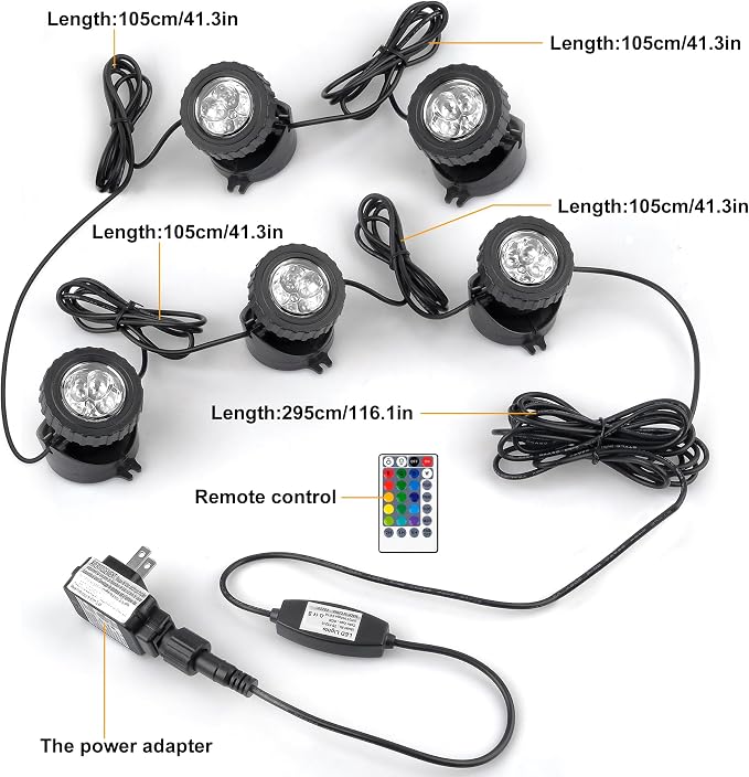 RGB Pond Lights with Timer, Super Bright LED Underwater Submersible Colorful - Image 5