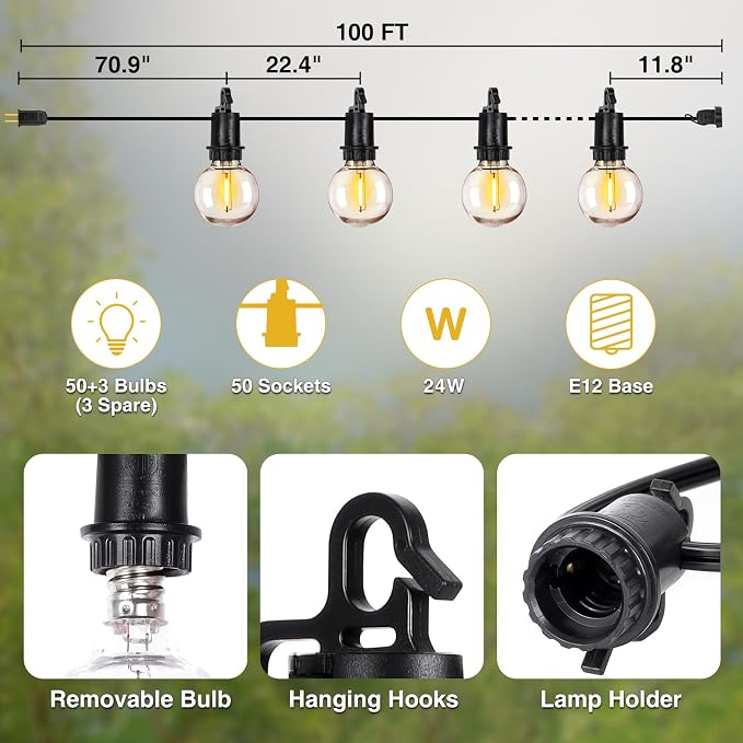 ZJOJO 100FT Outdoor String Lights, G40 Globe Outdoor Lights - Image 4