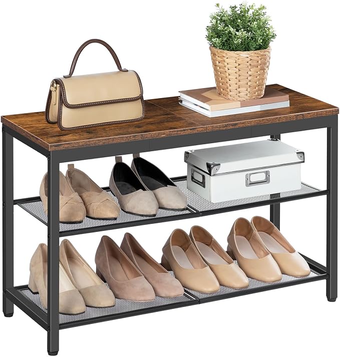 HOOBRO Shoe Bench, 3-Tier Shoe Rack, Industrial Shoe Organizer Storage Bench - Image 9