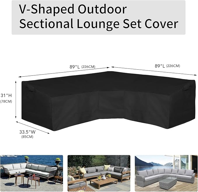 Easy-Going 600D Patio V-Shaped Sectional Sofa Cover, Waterproof Outdoor - Image 6