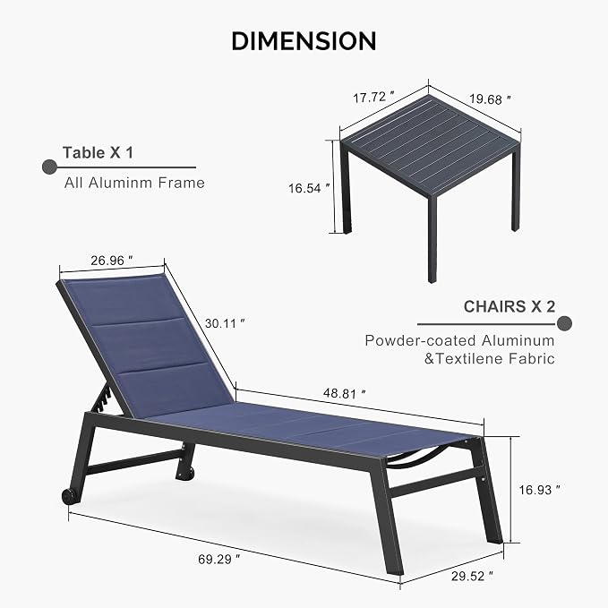 PURPLE LEAF Extra Large Outdoor Chaise Lounge 4 Pieces Aluminum Patio Lounge - Image 8