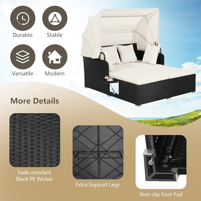 ORALNER Outdoor Daybed, 2-Person Wicker Patio Sofa - Image 8