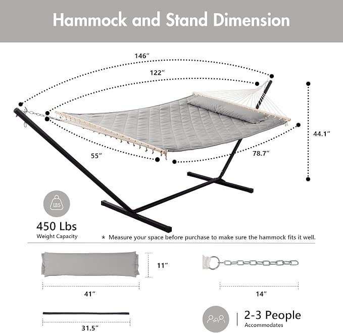 ANOW Double Hammock with Stand 12FT, Heavy Duty Hammocks with Stand - Image 6
