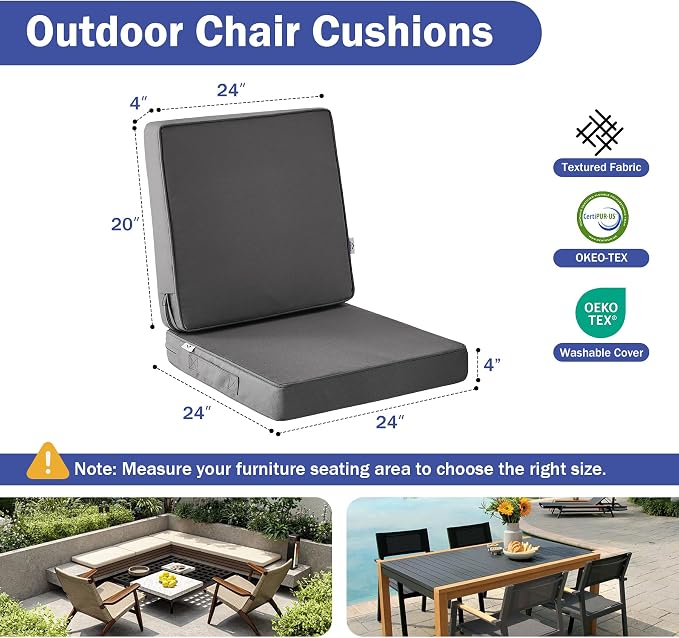 Outdoor Cushions, Outdoor Chair Cushions 24x24x4 Inch, Cushions - Image 2