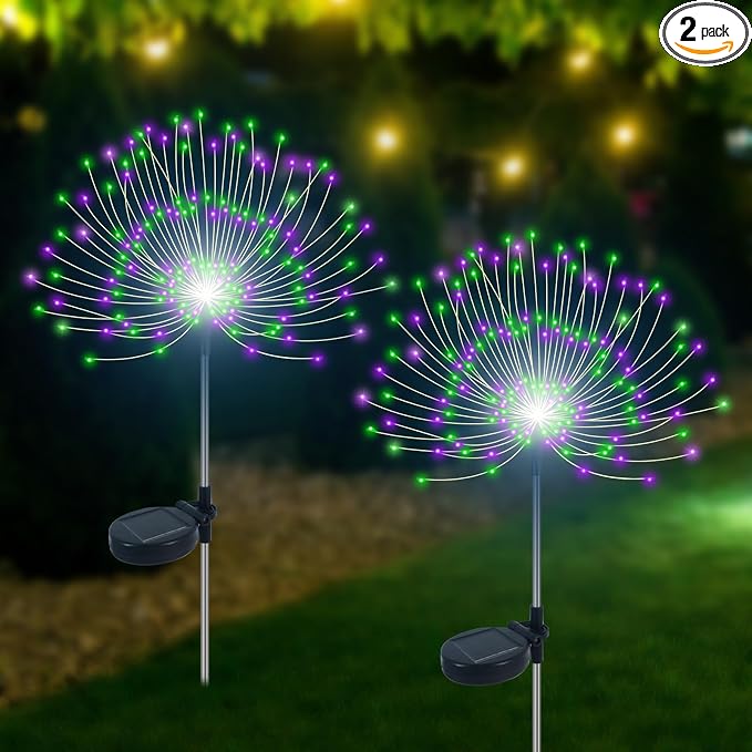 Solar Garden Lights Outdoor Waterproof, 2 Pack 120 LED Solar Firework Lights by Slyuexu