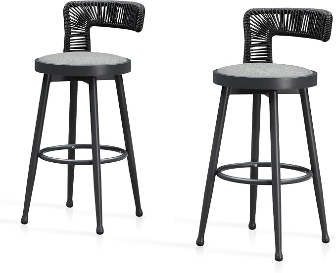 PURPLE LEAF Outdoor Swivel Bar Height Stools Set of 2 Metal Modern Wicker Bar - Image 8