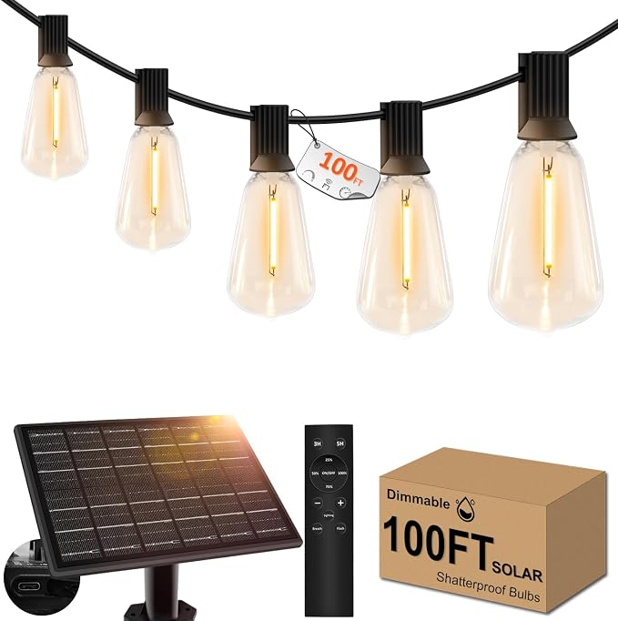 100ft Solar Outdoor String Lights by GHUSTAR