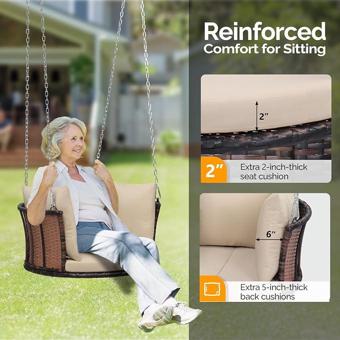 VINGLI 2.4 FT Patio Porch Swing, Round Rattan Porch Swing - Image 2