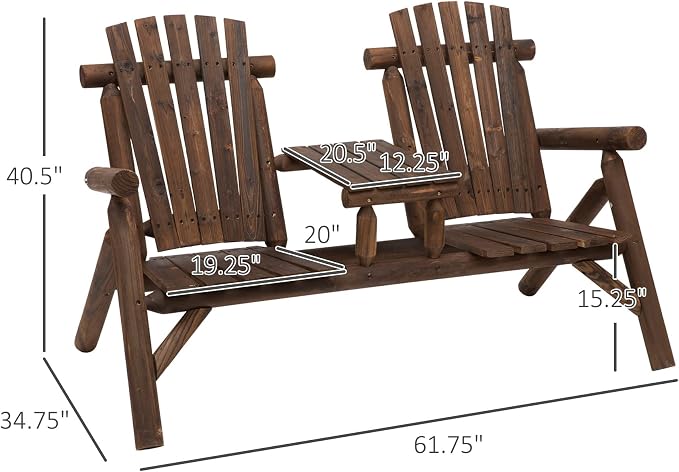 Outsunny 2-Seat Wooden Adirondack Chair, Patio Bench - Image 3