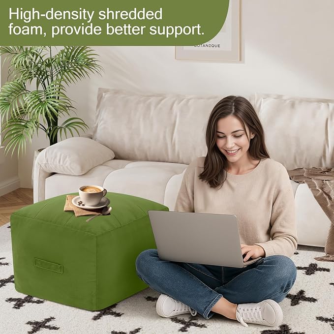 MeMoreCool Square Stuffed Pouf Ottoman Foot Rest, Floor Pouf Foot Stool - Image 4