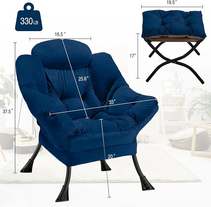 Lazy Chair with Folding Ottoman Modern Large Accent Chair, Contemporary Lounge - Image 3