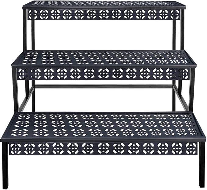 3 Tiers Metal Plant Stand, Rectangular Ladder Flower Pots Outdoor, Indoor Plant by Garden4you