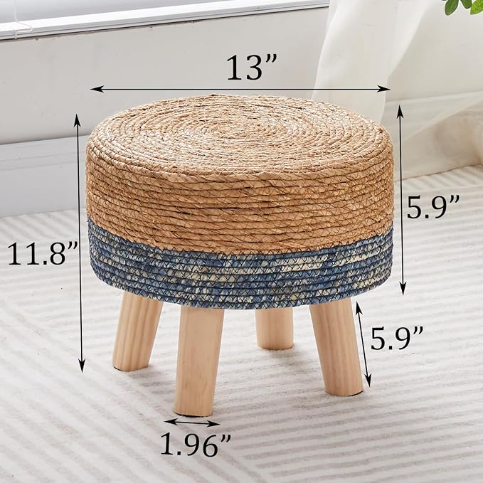 Wimarsbon Round Foot Stool Natural Seagrass Poufs Ottoman Hand Weave Footrest - Image 3