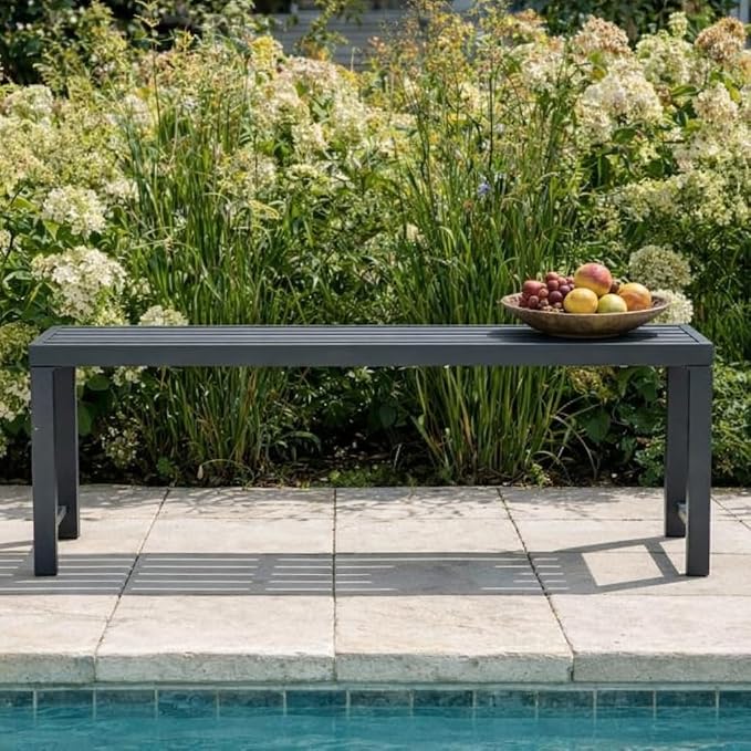 Outdoor Metal Backless Bench Weatherproof Patio Bench - Image 3