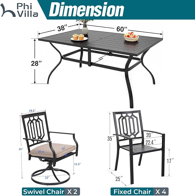 PHI VILLA 7 Pieces Outdoor Dining Set - Image 9