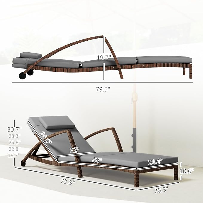 Outsunny Wicker Chaise Lounge Chair Outdoor Set of 2, 5-Position Adjustable - Image 3