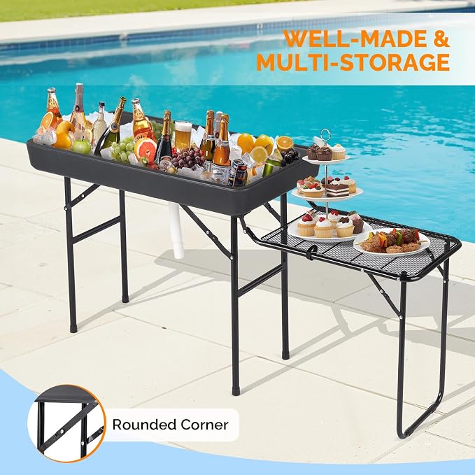 VINGLI Ice Table with Side Table, Portasble Cooler Table with Removable Skirt - Image 3