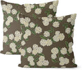 Brown Spring Pillow Covers 18x18 Inch 2 Pcs Green Yellow Hydrangea Flower Decor by DAFENA
