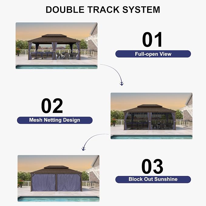 PURPLE LEAF 14' X 20' Outdoor Hardtop Gazebo Patio Wide Aluminum Frame Metal - Image 6