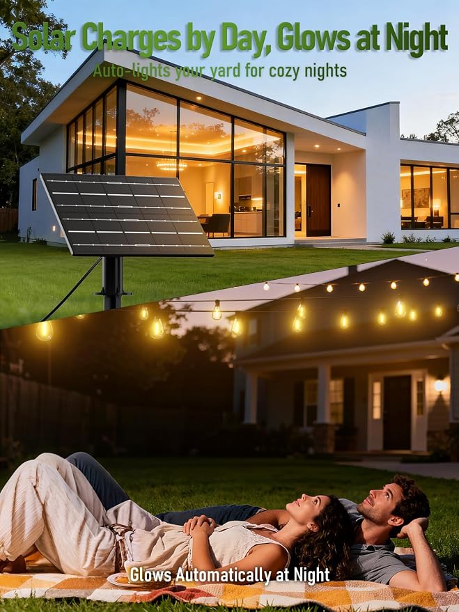 luckystyle 100FT Solar String Lights Outdoor Waterproof 2200K - Image 8