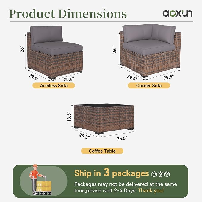 Aoxun 10 Piece Patio Furniture Set Wicker Rattan Patio Conversation Set Outdoor - Image 8