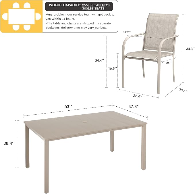 VICLLAX Patio Dining Set for 6, Outdoor Furniture Set Includes 63" Rectangle - Image 7