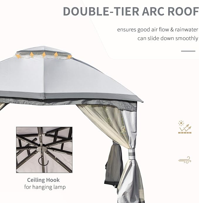 Outsunny 10' x 12' Outdoor Gazebo, Patio Gazebo Canopy Shelter w/Double Vented - Image 3