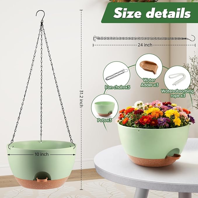 3-Piece Set of 10-Inch Hanging Planters - Image 3