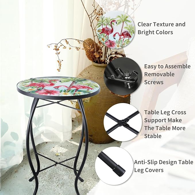 VCUTEKA Patio Side Table Outdoor Accent Table Small Mosaic Table Coffee Table - Image 5
