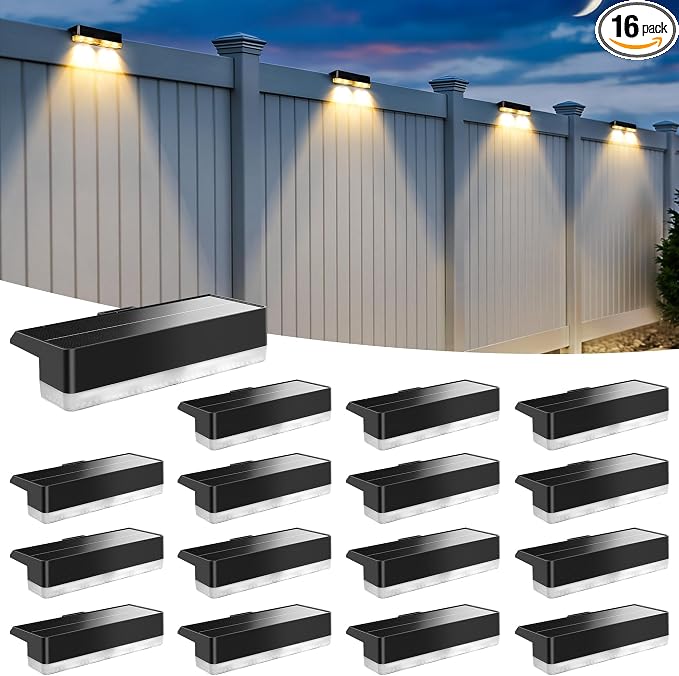 Solar Fence Lights Outdoor, 50 LM Solar Deck Lights 9 Fixed Colors & Color by AUDERWIN