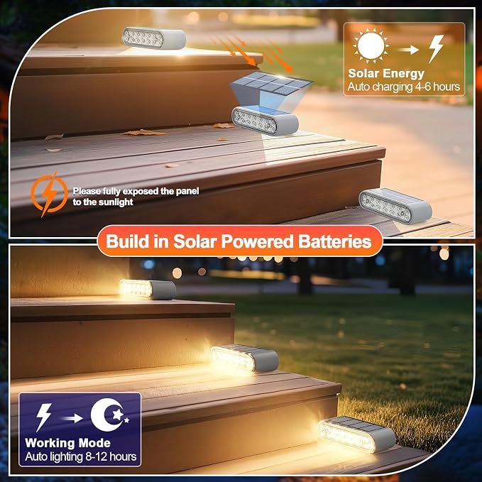 Solar Step Lights for Outside, 14 LED Warm White Light Solar Powered Lighting - Image 4