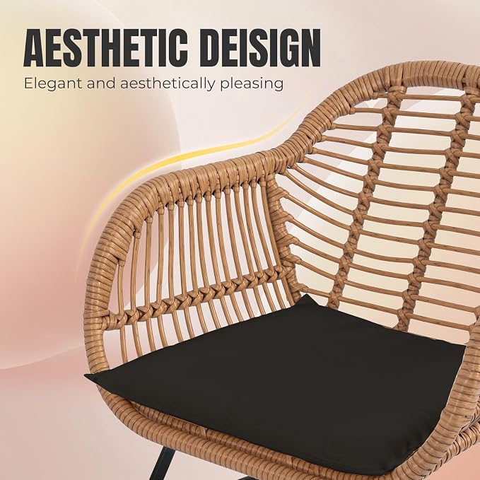 3 Piece Outdoor Wicker Furniture Bistro Set, Rattan Chairs Conversation Sets - Image 5