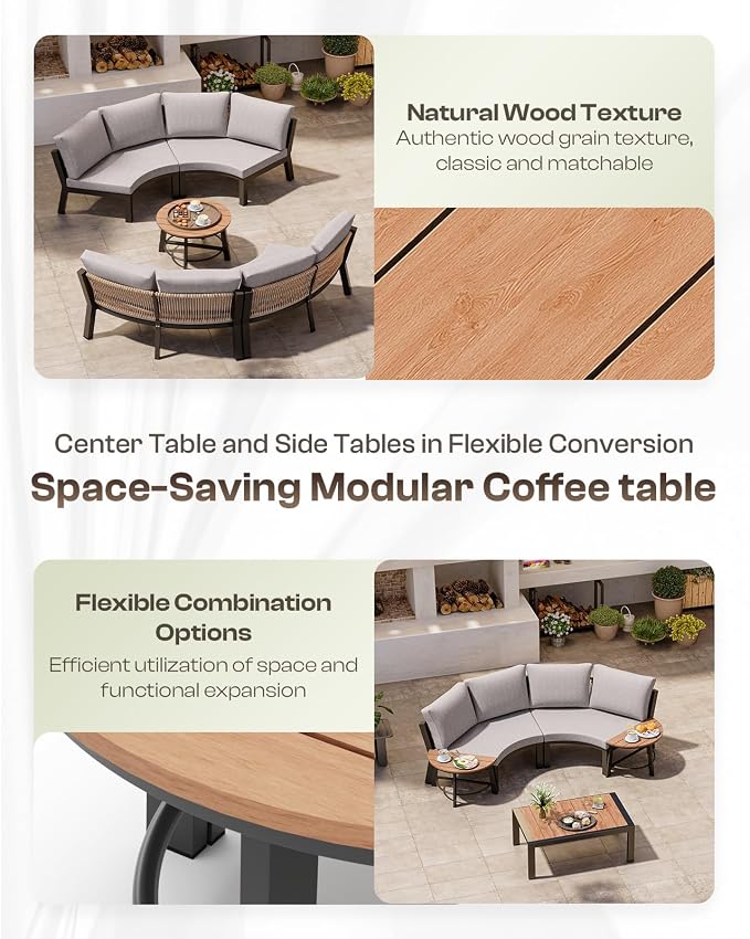Outdoor Patio Sectional Modular Sofa, Aluminum 1 Piece Curved Patio Couch - Image 6