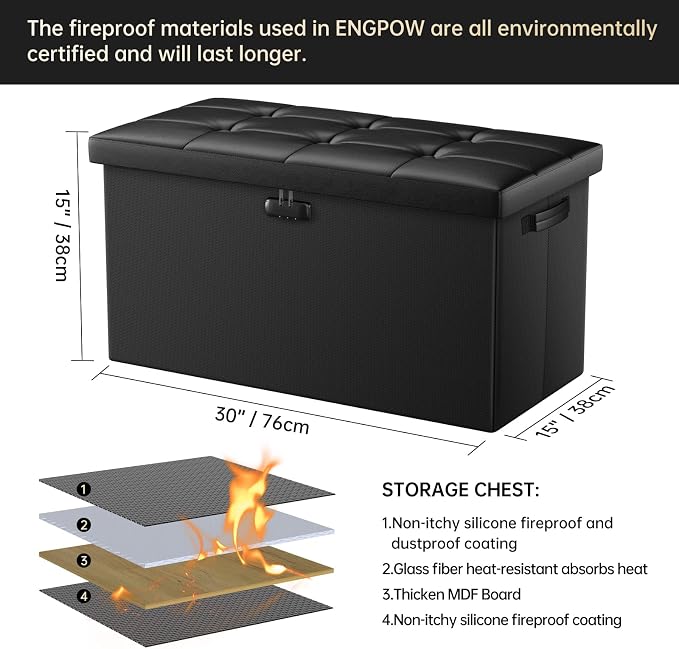 ENGPOW Storage Ottoman Bench, Fireproof Folding Bench - Image 2