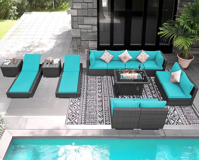 NICESOUL 13 Piece Outdoor Sectional w/Fire Pit Table, Luxury Modular Patio - Image 3