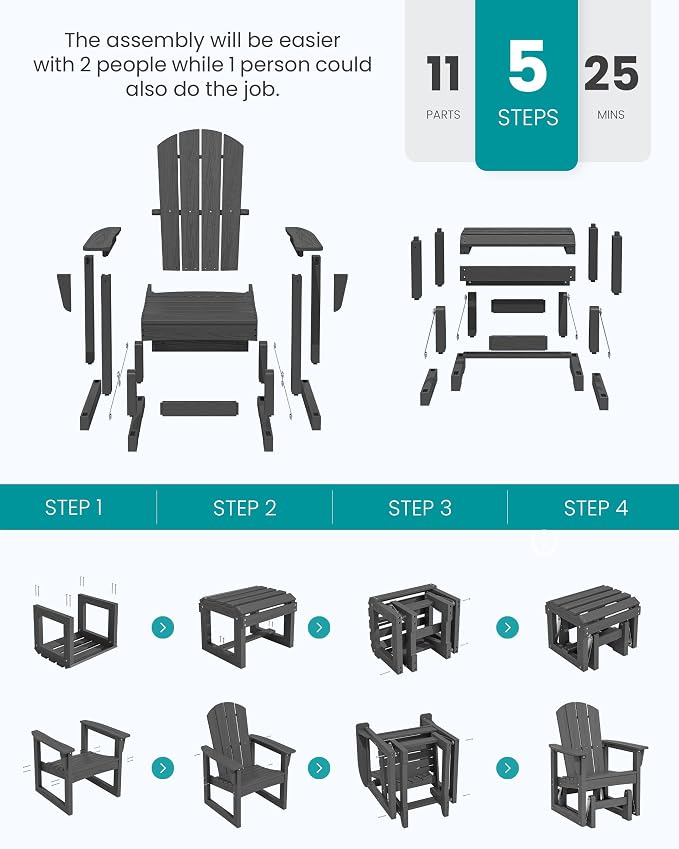 SERWALL Outdoor Glider Chair Set of 4 - Image 9