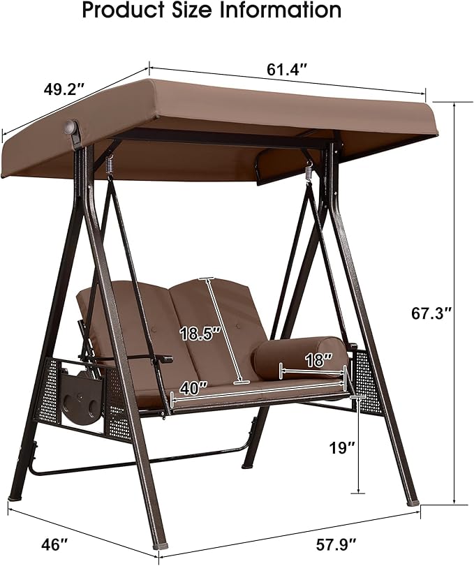 PURPLE LEAF 2-Seat Deluxe Outdoor Patio Porch Swing - Image 6