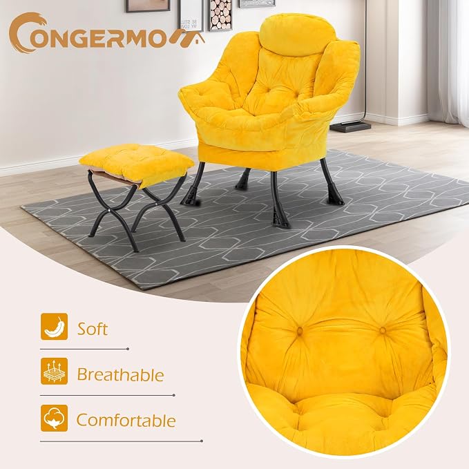Lazy Chair with Folding Ottoman, Leisure Sofa Chair, Soft Fabric Armchair with - Image 4