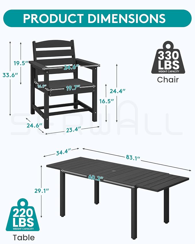SERWALL 9-Piece Outdoor Dining Set, All Weather HDPE Outdoor Furniture Set - Image 2