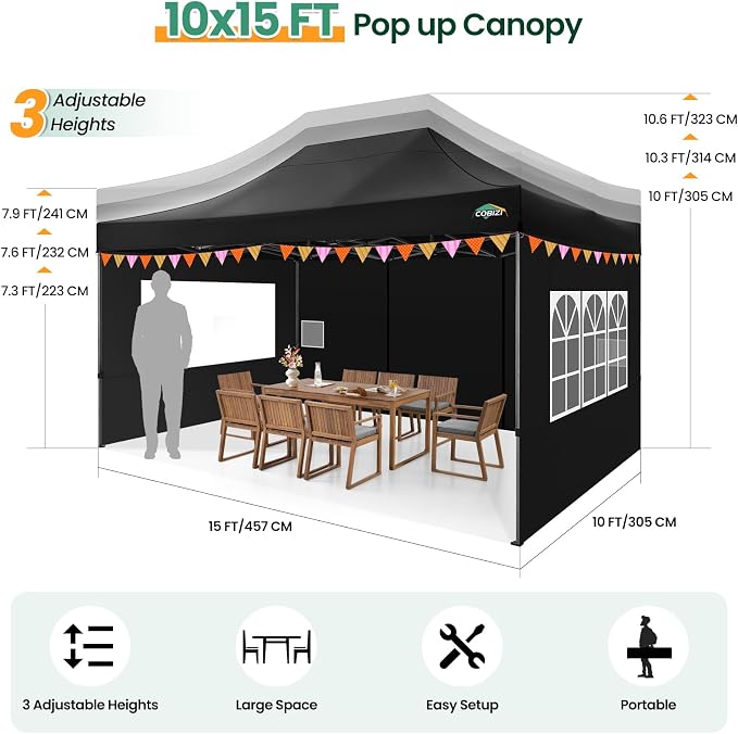 COBIZI 10x15 Heavy Duty Pop up Canopy Tent - Image 4