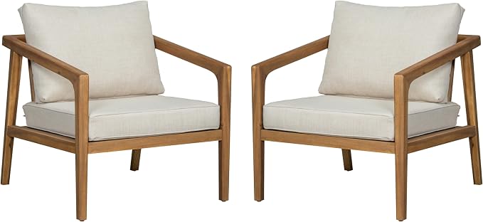 Christopher Knight Home Set of 2 Leland Patio Furniture Acacia Wood Club Chairs - Image 4