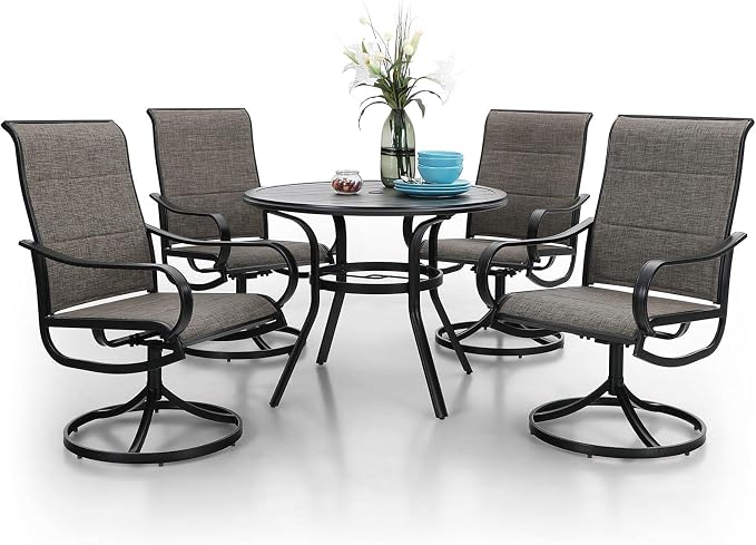 PHI VILLA Patio Dining Set 5 Piece, 4 Padded Textilene Swivel Patio Chairs and by PHIVILLAThepioneerofcomfortablehouseholdsupplies